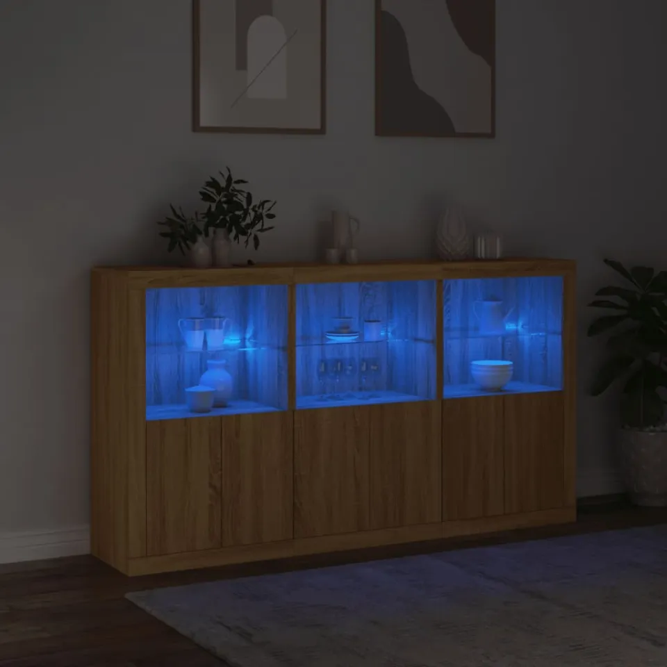 vidaXL Dressoir met LED-verlichting 181,5x37x100 cm sonoma eikenkleur, foto 4