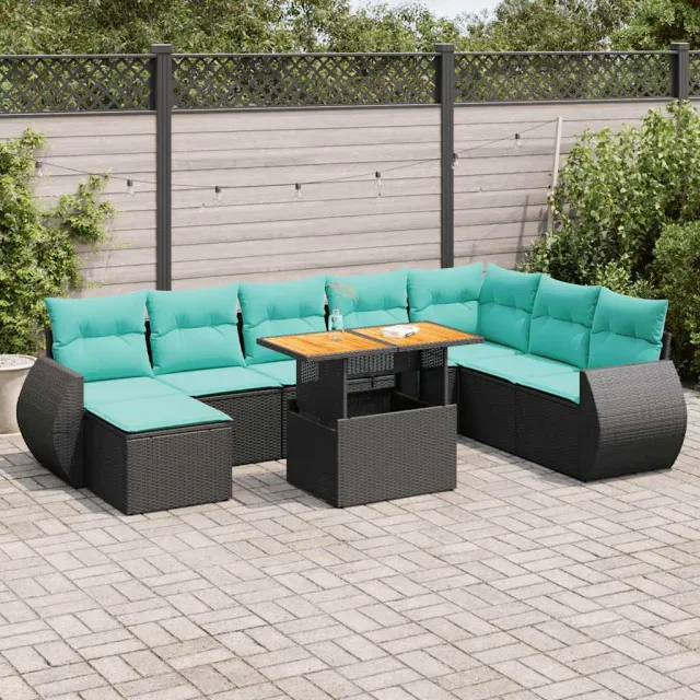vidaXL 9-delige Loungeset met kussens poly rattan zwart, foto 2