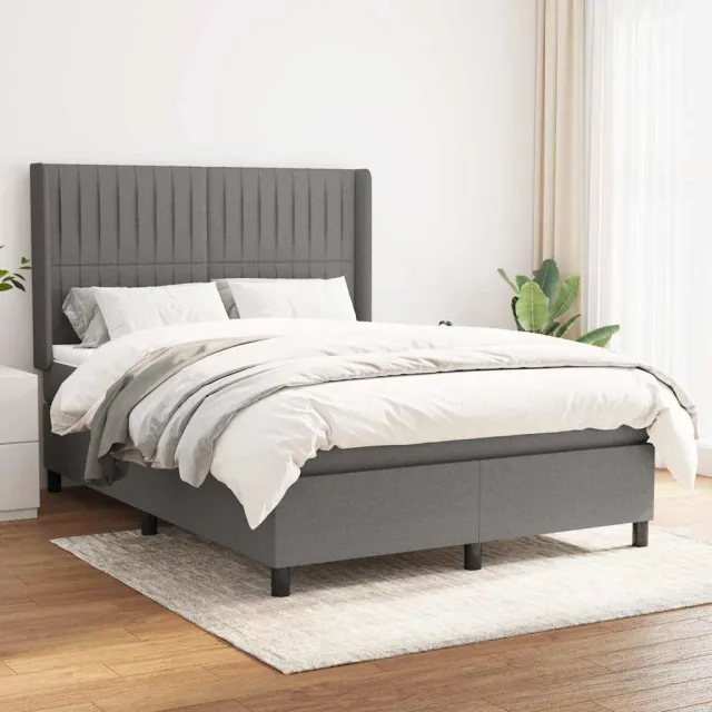 vidaXL Boxspring met matras stof donkergrijs 140x190 cm grijs