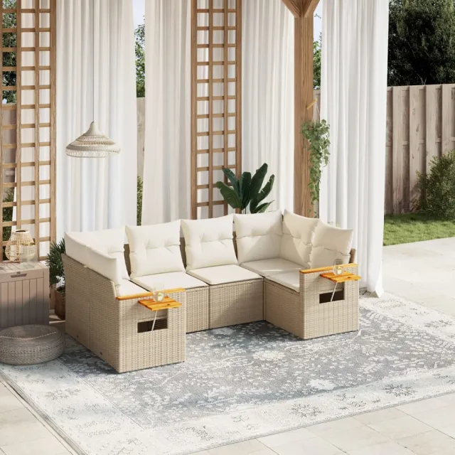 vidaXL 6-delige Loungeset met kussens poly rattan beige, foto 2