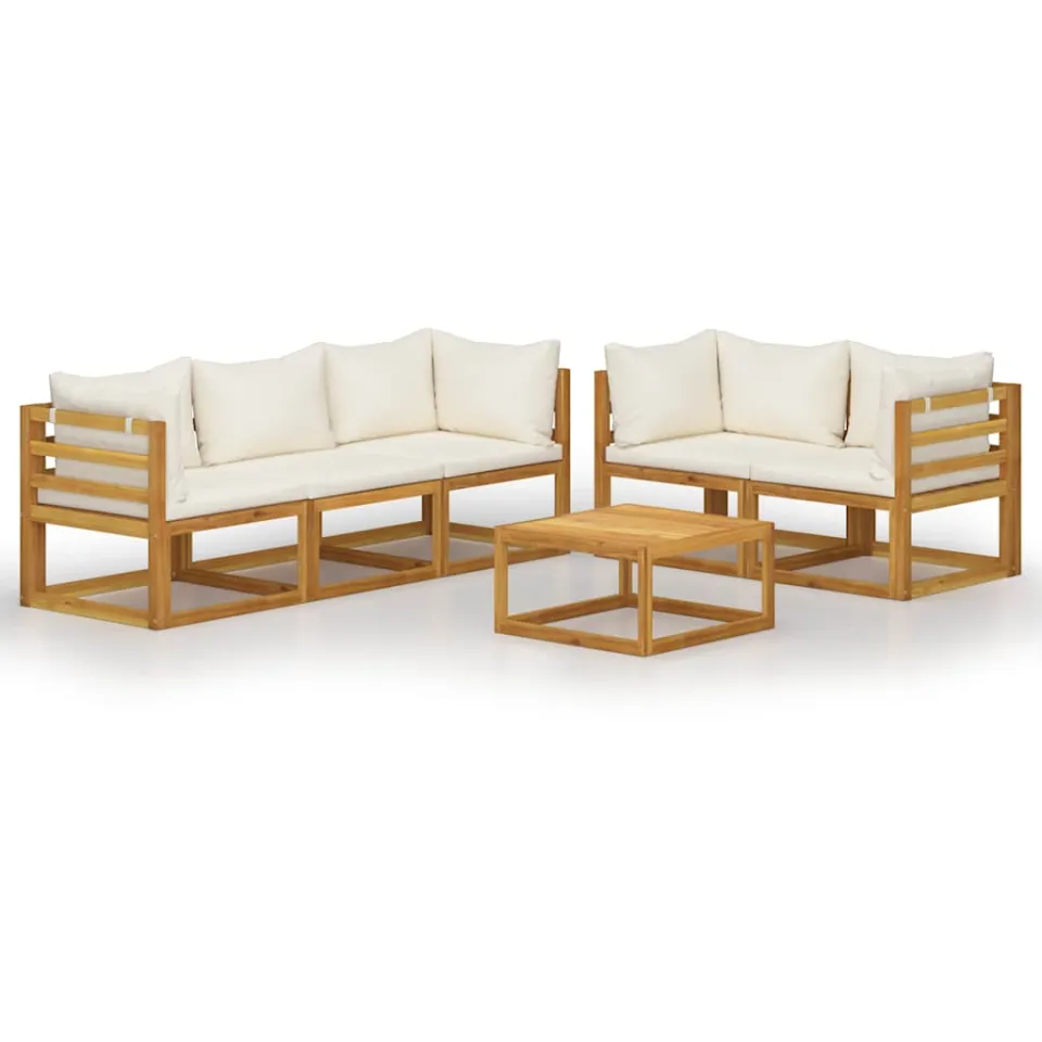 vidaXL 6-delige Loungeset met kussens massief acaciahout crème, foto 3