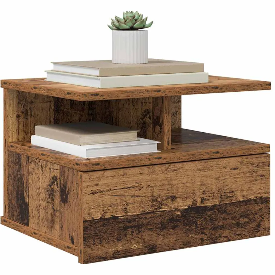 vidaXL Vliegend Nachtkastje Oudhout 40 x 31 x 28 cm Bewerkt hout Bruin
