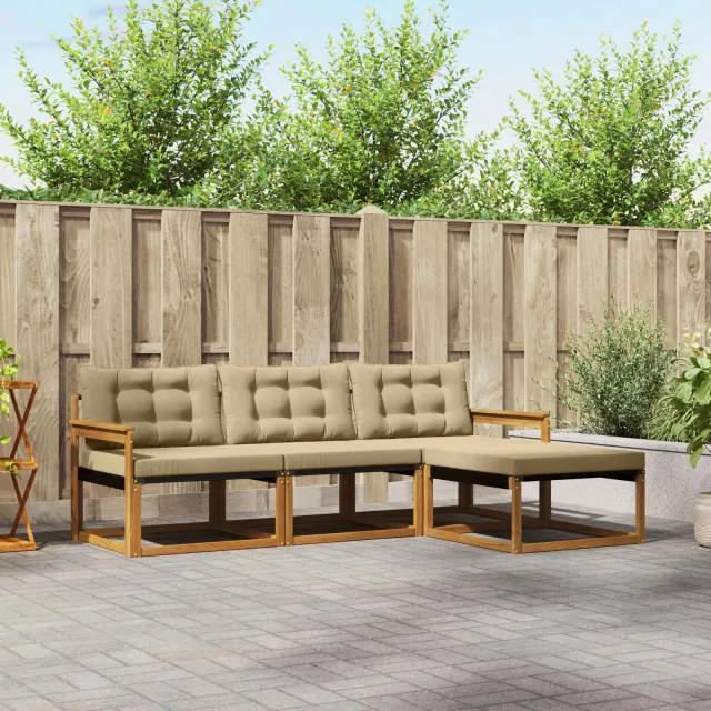 vidaXL Buiten bankenset 4 st 4-zits Natuurlijk en Beige
