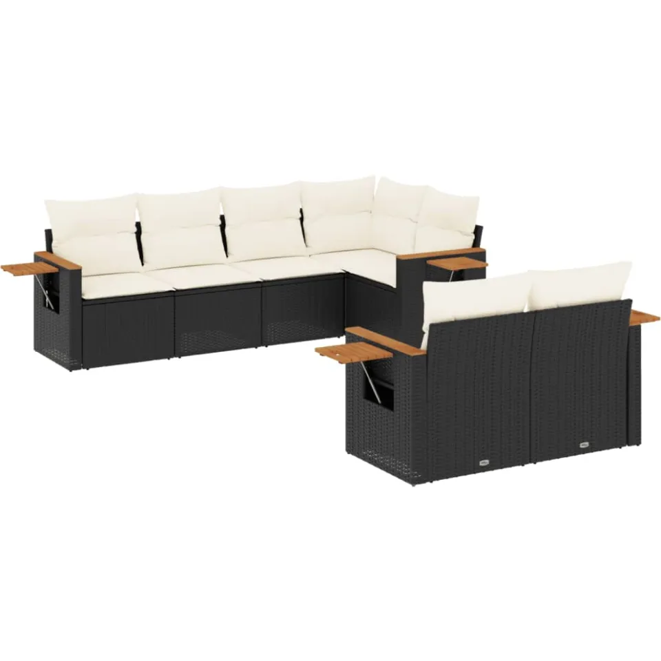 vidaXL 7-delige Loungeset met kussens poly rattan zwart, foto 3