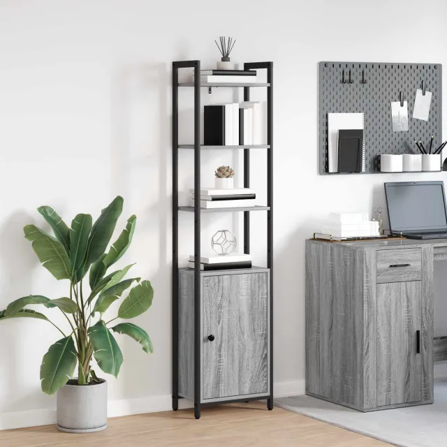 vidaXL Boekenkast 6-laags 40 x 24 x 161 cm Bewerkt hout Grijs Sonoma, foto 2