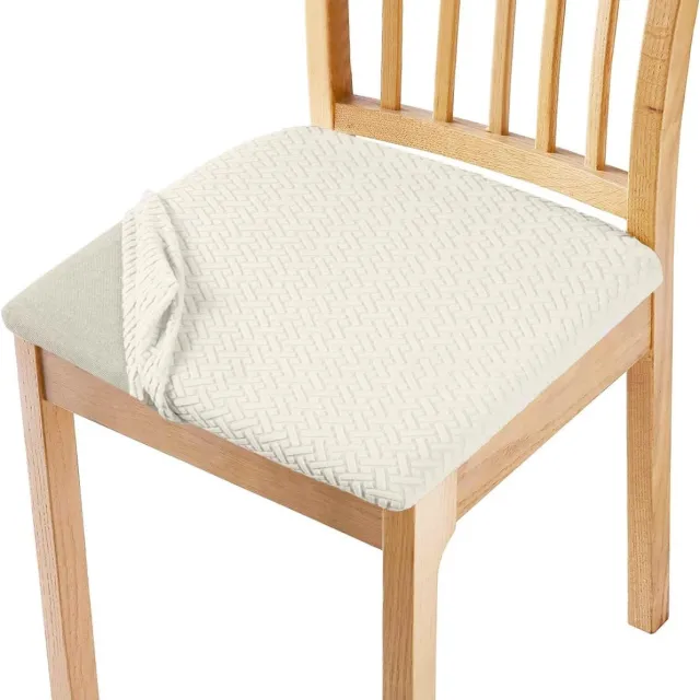 Vellaro Barkrukhoes - Beige - Geschikt voor zitkussens 35-48 cm - Jacquard Stretchstof - Voor Eetkamer en Keuken