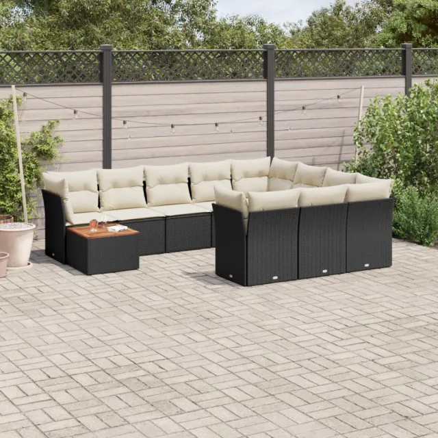 vidaXL 11-delige Loungeset met kussens poly rattan zwart, foto 2