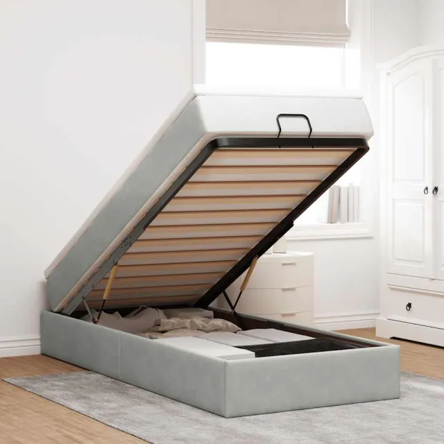 vidaXL Ottoman bed met matras 100x200 cm fluweel lichtgrijs