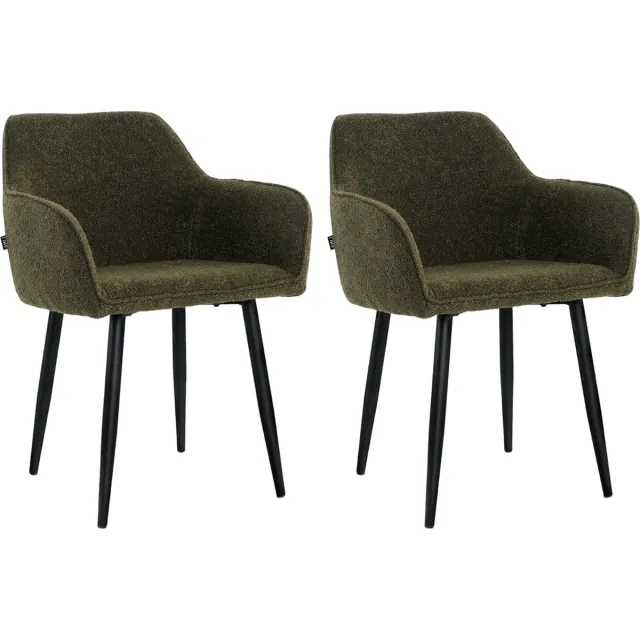 Lina Diamond Eetkamerstoel - Groen - Set van 2 - Boucle