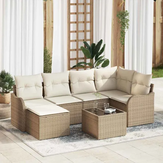 vidaXL Tuin Sofa Set Beige poly rattan