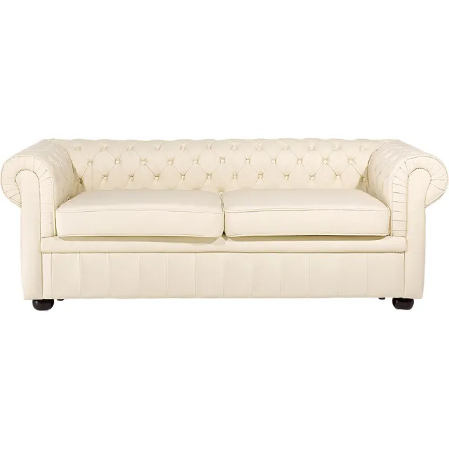 Beliani CHESTERFIELD - Chesterfield bank 2-zits - Lichtbeige - Leer