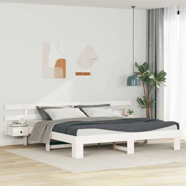 vidaXL Bedframe met hoofdeinde Wit 200 x 200 cm Massief grenenhout