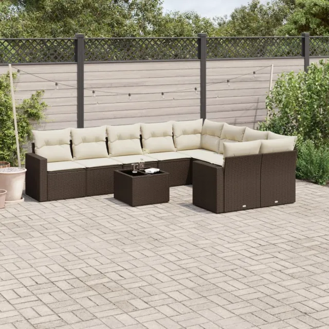 vidaXL 10-delige Loungeset met kussens poly rattan bruin, foto 2