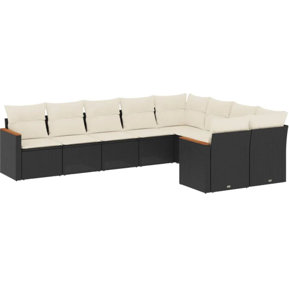 vidaXL 9-delige Loungeset met kussens poly rattan zwart