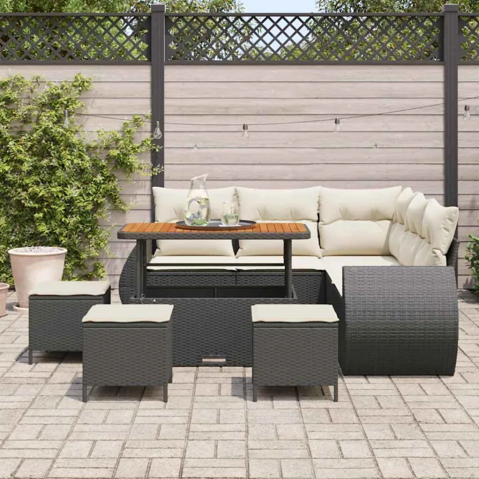 vidaXL Tuinbankenset 9 st Zwart poly rattan, foto 3