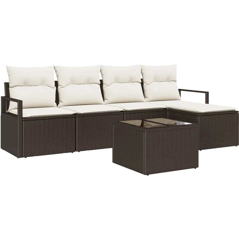 vidaXL Bankstel 6 st Bruin en Crème poly rattan