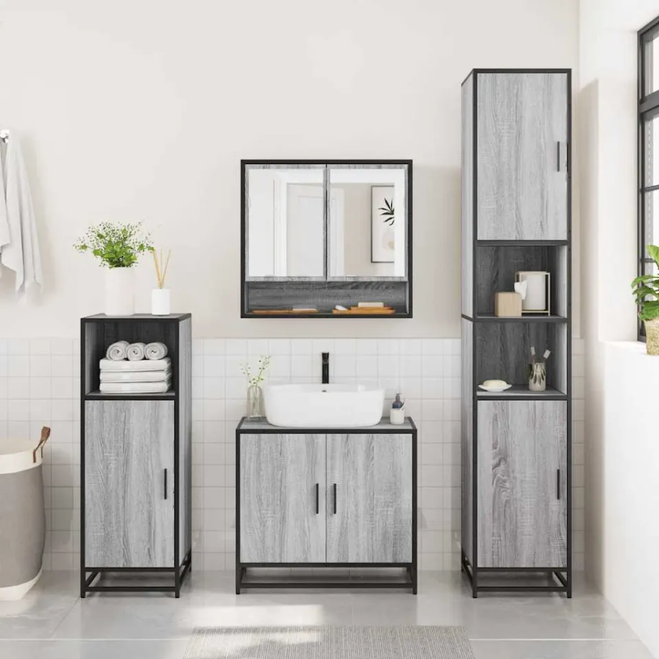 vidaXL 3-delige Badkamermeubelset bewerkt hout grijs sonoma eikenkleur, foto 3