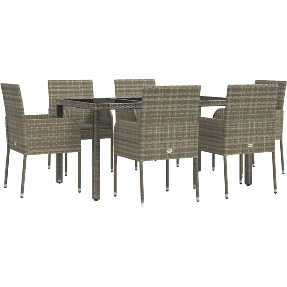 vidaXL 7-delige Tuinset met kussens poly rattan grijs