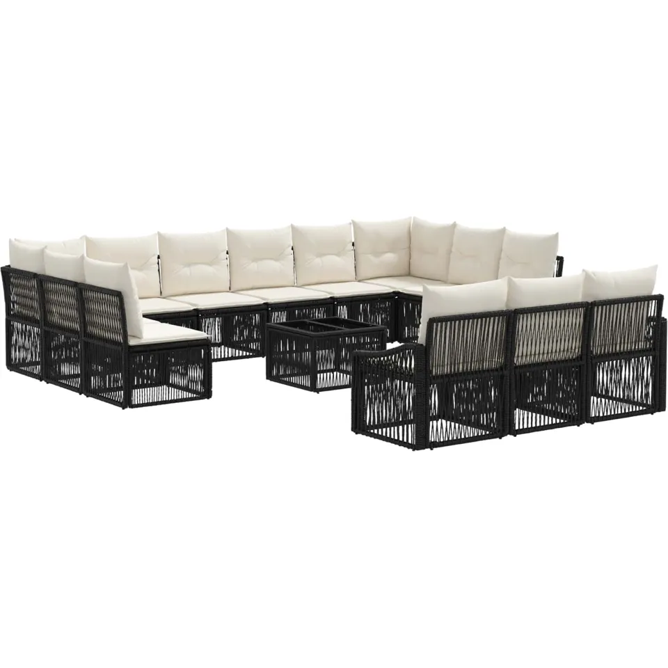 vidaXL Tuinbankenset 14 st 13-zits Zwart poly rattan, foto 3