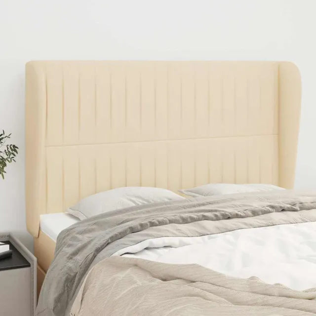 vidaXL Hoofdbord met randen 147x23x118/128 cm stof crèmekleurig