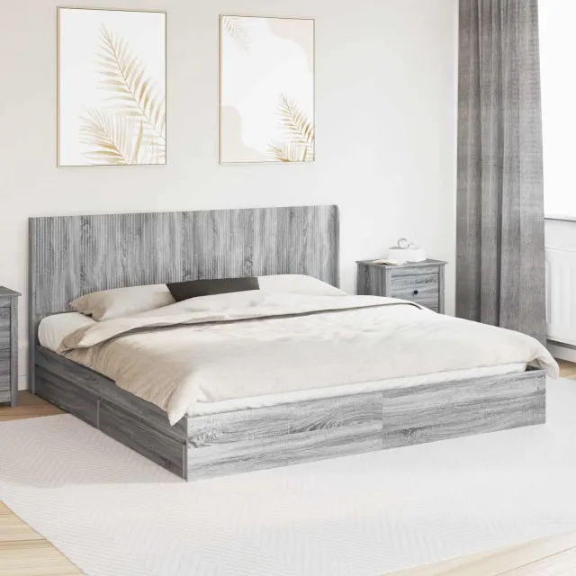 vidaXL Bedframe met opbergruimte en hoofdbord Grijs Sonoma