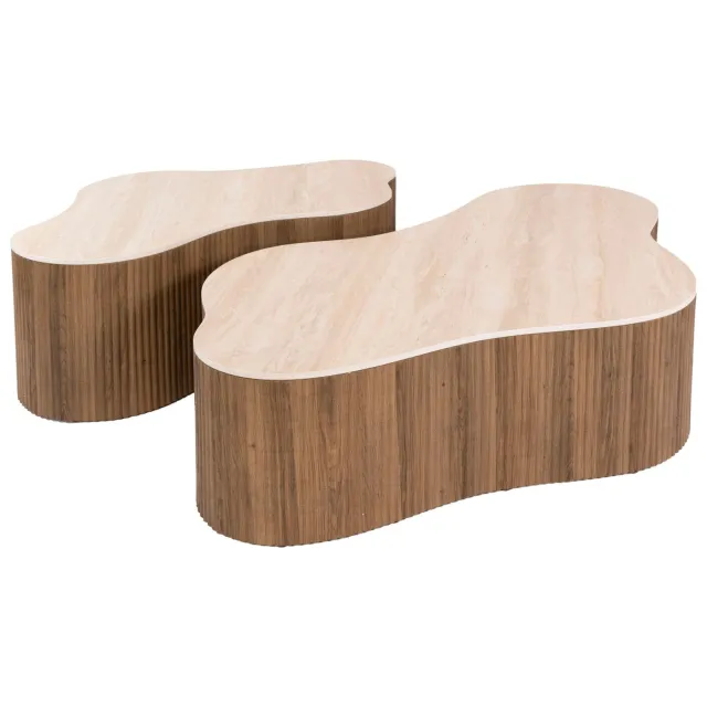 Nest of Nora Set van 2 - Nest of Nora Salontafel Telo grande - 3D keramiek - Travertin-stijl Beige