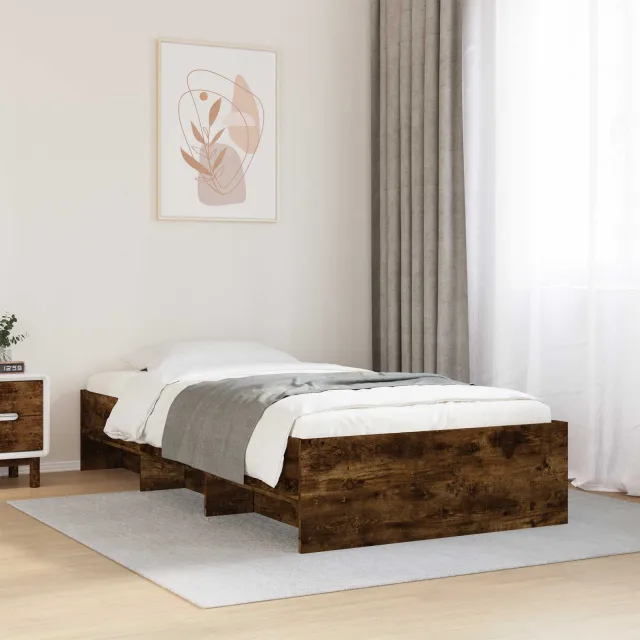 vidaXL Bedframe met plank Gerookt eiken 80 x 200 cm Bewerkt hout Bruin