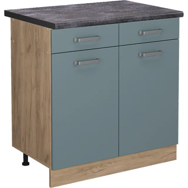 Vicco R-Line Keukenonderkast – 80 cm, WB Antraciet Blauw-grijs Blauw-grijs/Goudkleurig Eiken
