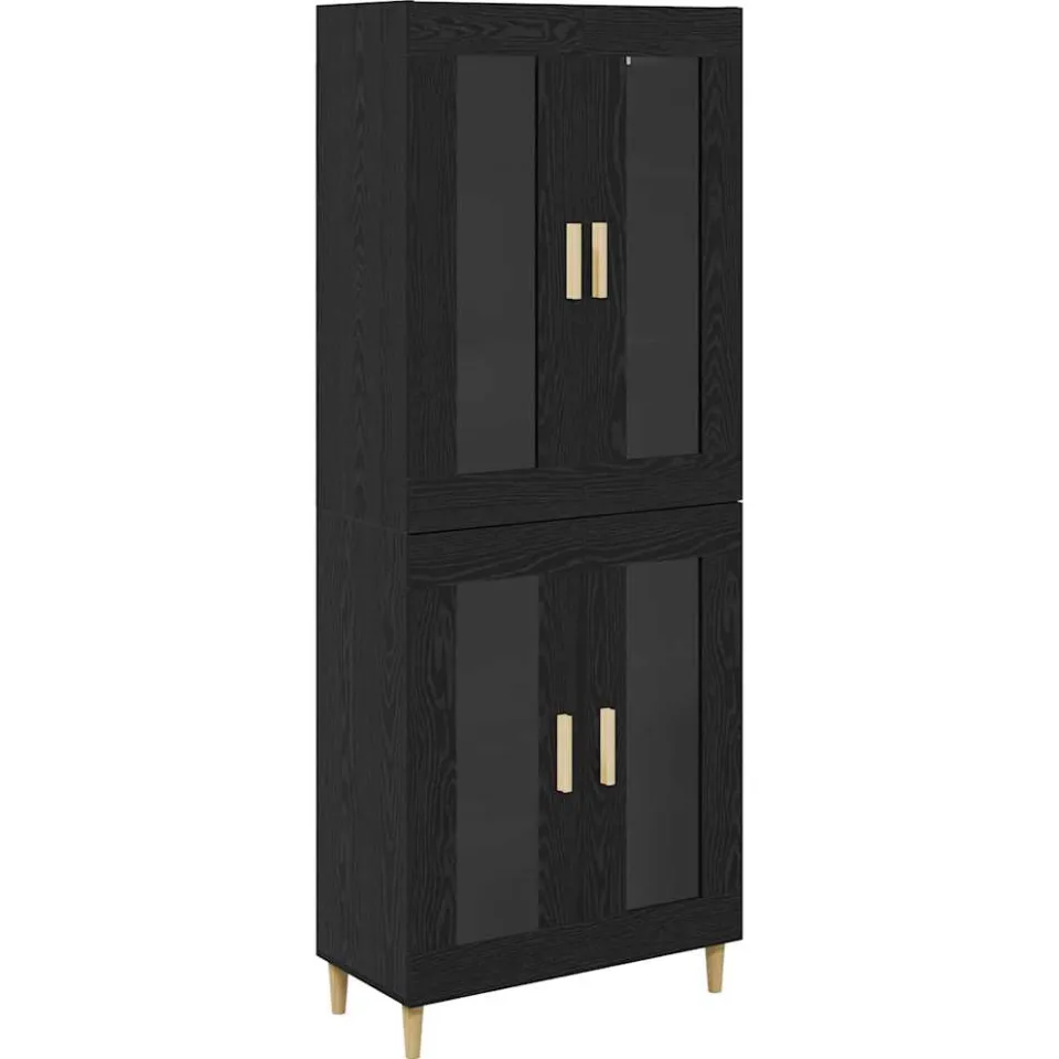 vidaXL Hoge kast Zwart Eiken 69,5 x 34 x 180 cm Bewerkt hout, foto 3