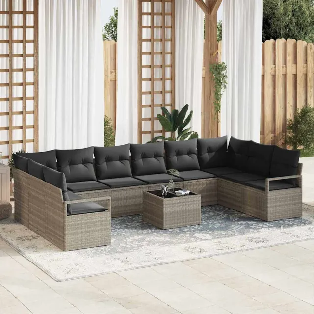 vidaXL Bankstel 11 st Lichtgrijs poly rattan, foto 2