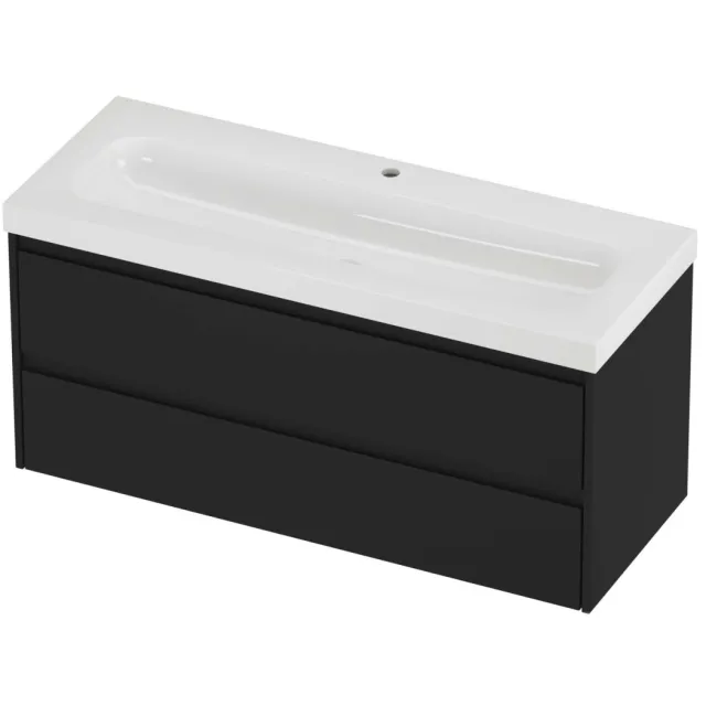 Proline Haga Badmeubelset Polystone Mezza 1 Kraangat 120x46x58 cm Glans Wit Mat Zwart