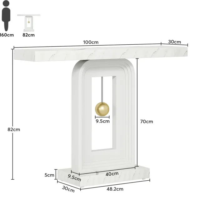 OKWISH Consoletafel - Smal En Minimalistisch - Voor Hal En Woonkamer - Witte Marmerlook En MDF - Lengte 100 cm