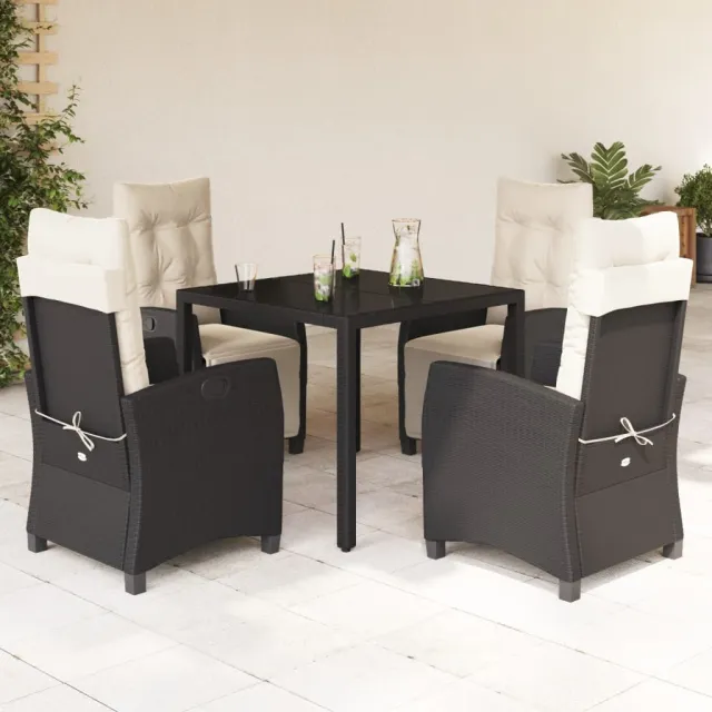 vidaXL 5-delige Tuinset met kussens poly rattan zwart, foto 2