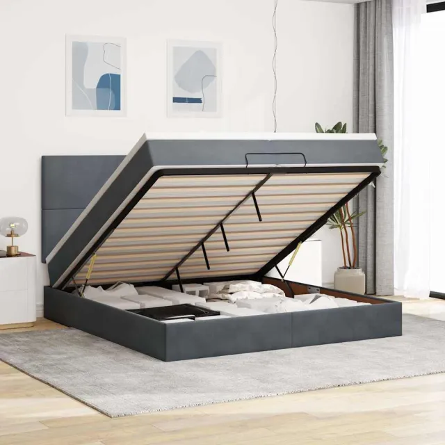 vidaXL Ottoman bed met matrassen 200x200cm fluweel donkergrijs grijs