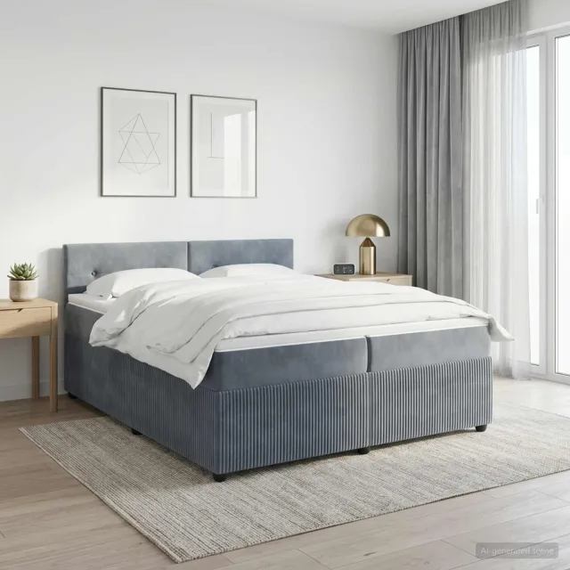 vidaXL Boxspringbed met matras Donkergrijs 200 x 200 cm Fluweel Blauw