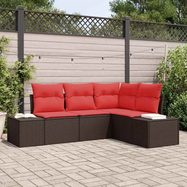 vidaXL Tuinbankenset 4 st Bruin en Rood poly rattan, foto 2