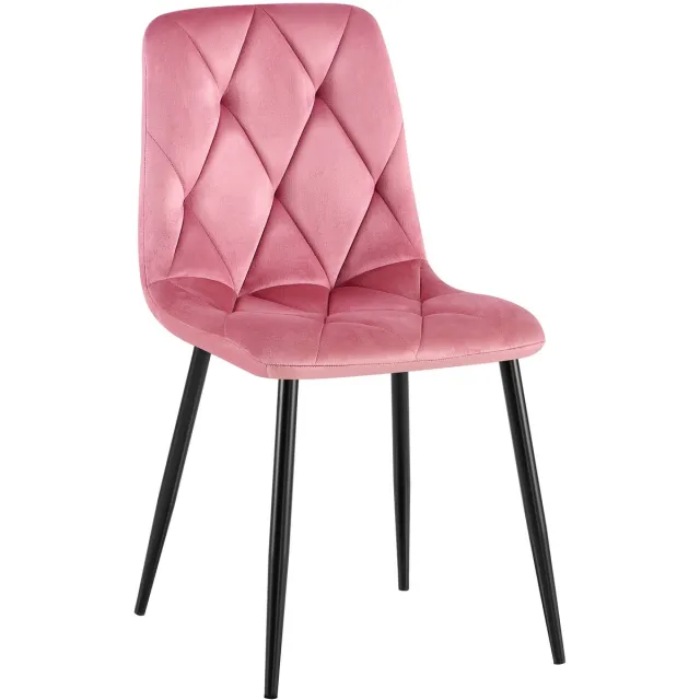 CLP Clairton Eetkamerstoel - klassiek - met zwart metalen frame - Belastbaar tot 150 kg - fluweel - Velvet - Fluweel/roze