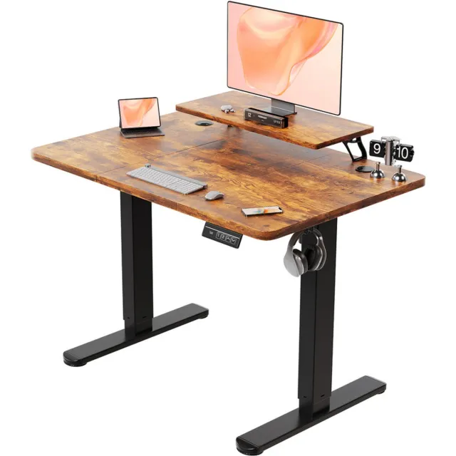 Devoko Elektrisch Zit-Sta Bureau met Monitorstandaard – 120 × 60 cm (B × D) – Stille Motor, Anti-collisionfunctie, 2 Geheugenstanden en LED-display – Draagvermogen 75 kg – Bruin