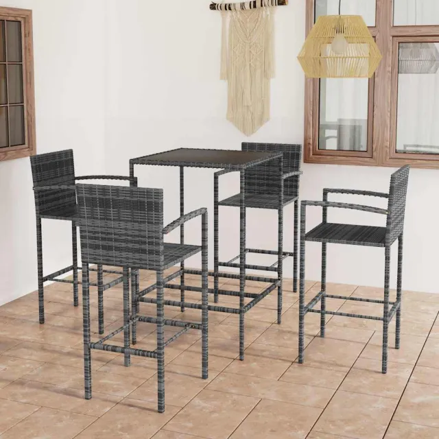 vidaXL 5-delige Tuinbarset poly rattan grijs, foto 2