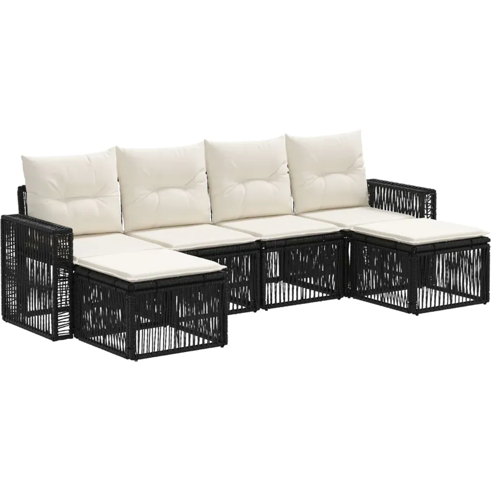 vidaXL Tuinbankenset 6 st 6-zits Zwart en Cream Wit poly rattan, foto 3