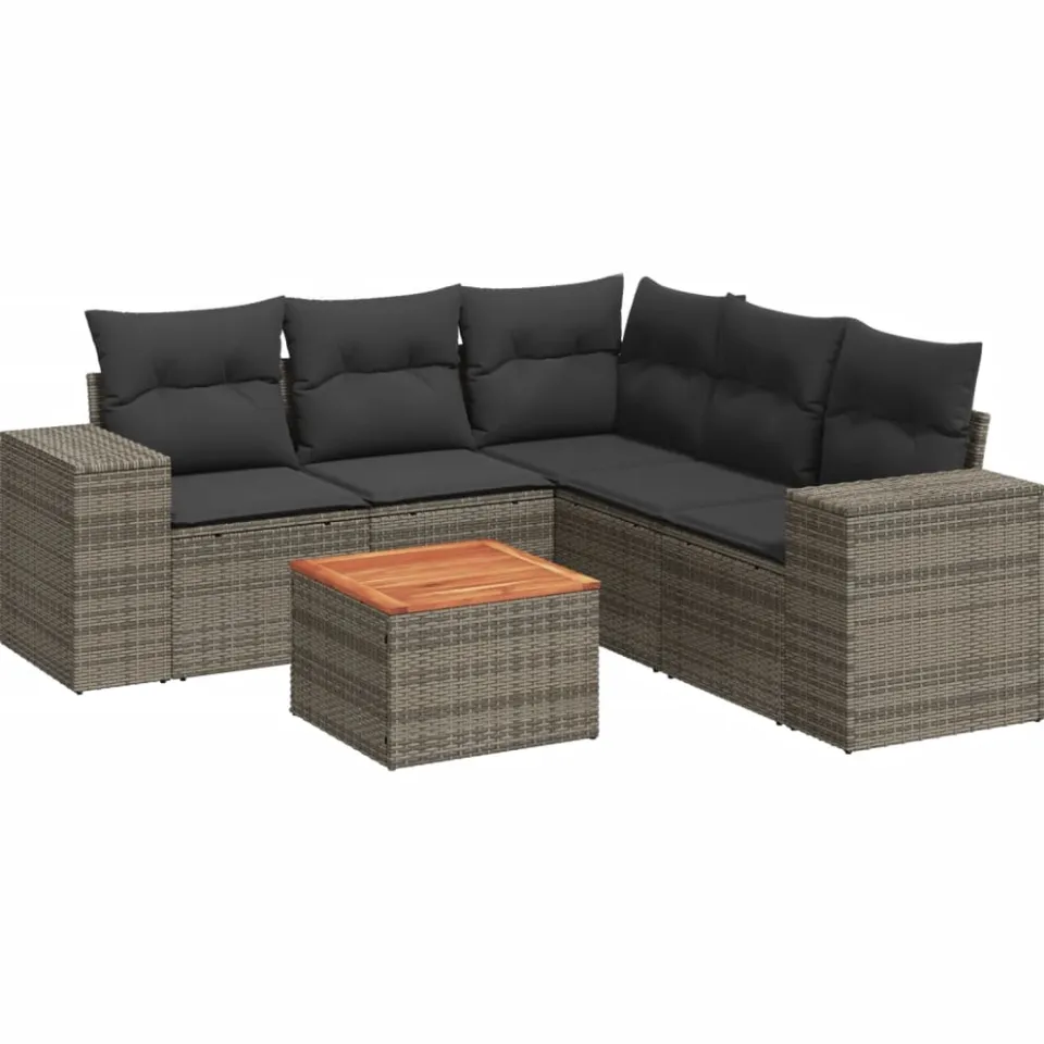 vidaXL 6-delige Loungeset met kussens poly rattan grijs