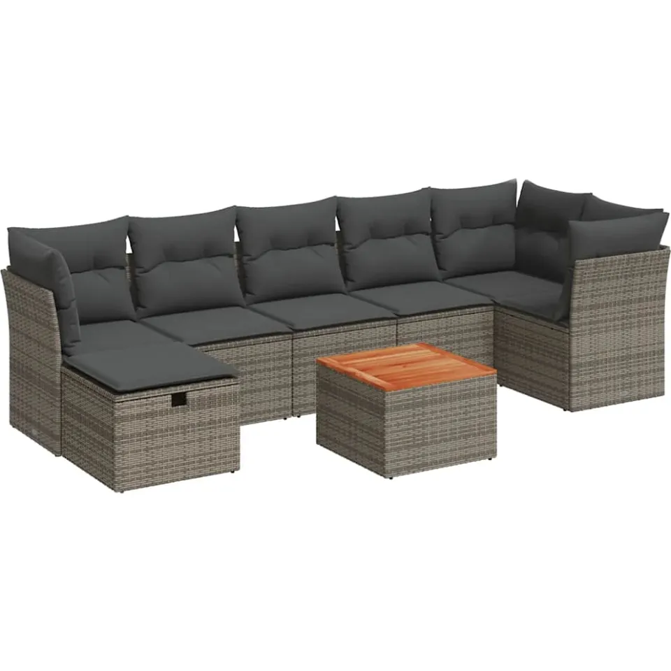 vidaXL 8-delige Loungeset met kussens poly rattan grijs, foto 3