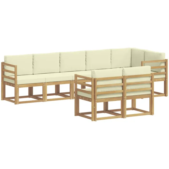 vidaXL Buiten - bank - set - 8 - st - 8-zits - Wit - en - crèmekleurig - Polyester Wit en crèmekleurig