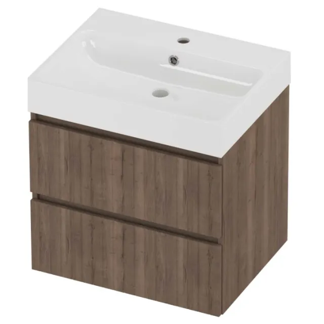 Proline Podium Badmeubelset Polystone Loft 1 Kraangat Symmetrisch 60x46x62 cm Glans Wit Terra Oak Eiken