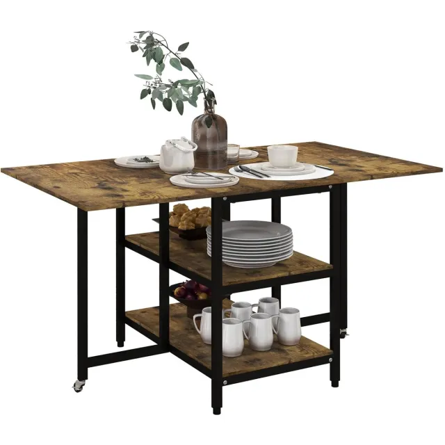 Sweiko Opvouwbare Eettafel - 2 planken - Industriële stijl - 140 x 80 x 75 cm - Bruin + Zwart