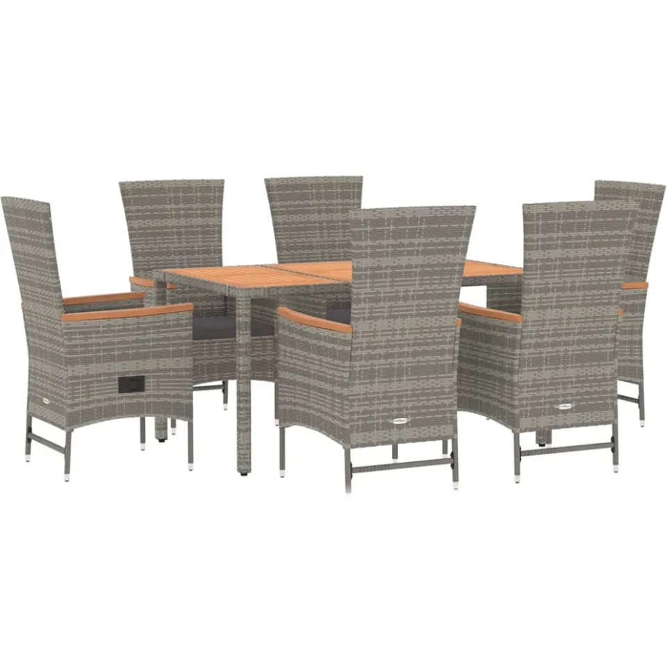 vidaXL 7-delige Tuinset met kussens poly rattan grijs