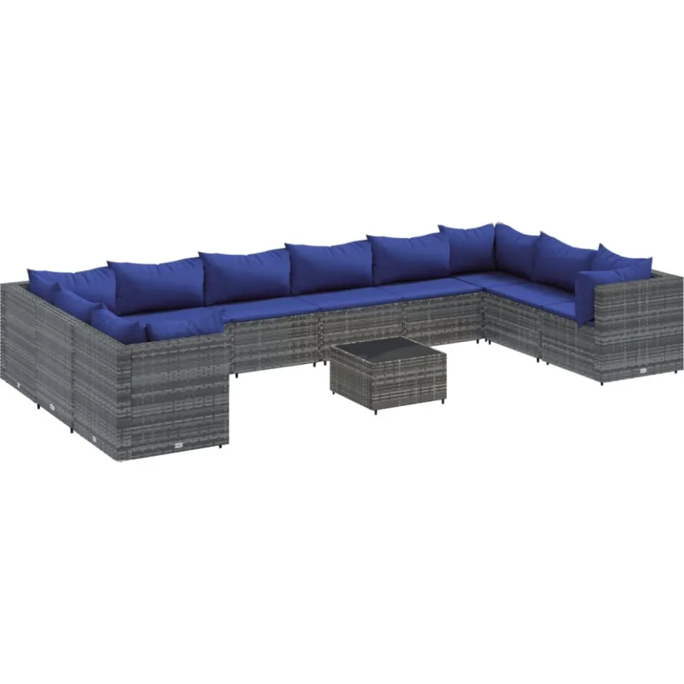 vidaXL 11-delige Loungeset met kussens poly rattan grijs