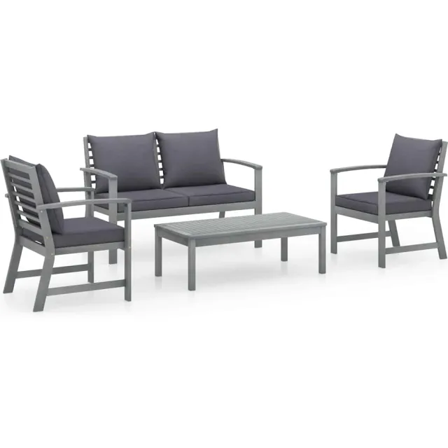 vidaXL 4-delige Loungeset met kussens massief acaciahout grijs