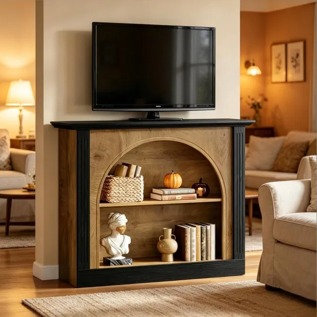 FloraGrace Sidetable - Drielaags Opbergontwerp Met Halfopen Vakken - Voor Hal, Woonkamer Of TV-Hoek - Hout - 110x30x90 Cm - Zwart Rustiek