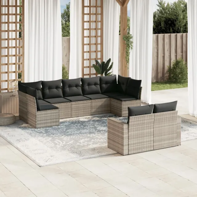 vidaXL 9-delige Loungeset met kussens poly rattan lichtgrijs grijs, foto 2